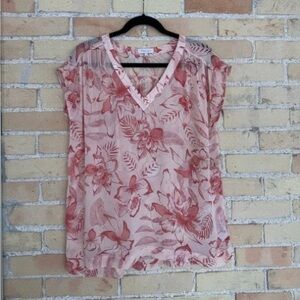 Floral V-Neck Pink Blouse